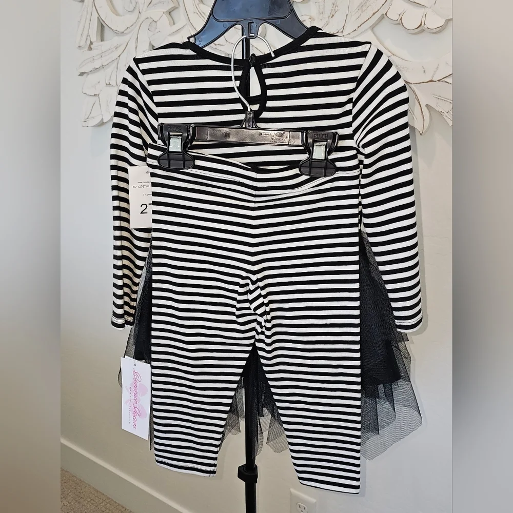 NWT Bonnie Jean Black & White Cat Tulle Legging Set - ADORABLE! Girls Size 2T
